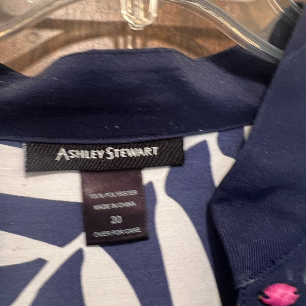 Ashley Stewart Navy and White Patterned Top